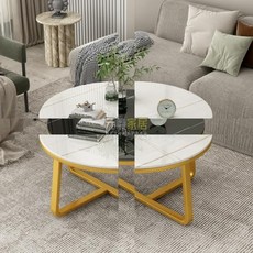 簡約現代巖板圓形茶幾客廳家用輕奢意式陽臺小戶型圓茶桌網紅ins茶几, 1個, 啞光直徑50勞倫灰+黑架,組裝