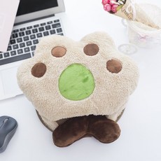 【开发票/统编】USB電腦發熱暖手滑鼠墊 可愛卡通保暖護腕滑鼠套 冬季可拆洗暖手套, 卡其熊掌【自帶一根發熱片】