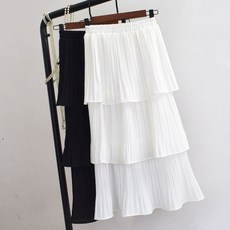 쉬폰 3단 캉캉 플리츠 주름 밴딩 롱 스커트