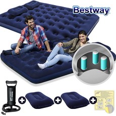 베스트웨이 BW 67374 퀸 에어매트+베개 2개+펌프 세트 매트리스 에어매트 캠핑매트, 블루