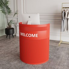 원형 카운터 템바보드 철제 비조립 계산대, 빨간색