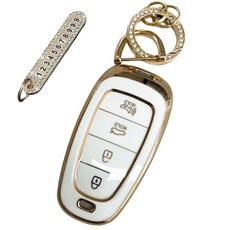 Automatic Beauty Premium TPU 鑰匙殼 + 方晶鋯石鑰匙圈 + 安裝工具 + 電話號碼鑰匙圈 + 高級包裝, 奶油白, AH-05