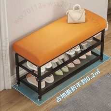換鞋凳 家用門口穿鞋凳 簡約入戶玄關鞋凳 軟包坐墊加厚進門鞋凳 臺南出貨, 1個, 橘色科技佈軟包+碳鋼磨砂黑架,長60cm*寬32*高51cm