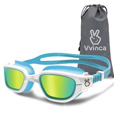 Vvinca 아동용 수영 고글 유아용 수영 고글 만 3-14세 아동용 바깥쪽 눈 핏 김 서림 방지 자외선 차단 누출 방지 부드러운 액체 실리콘 씰 비산 방지 렌즈, B-blue&white/Polarized Gold Mi