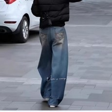 Yellwel 데님 와이드레그 팬츠 여성 봄여름신상 하이웨이스트 루즈핏 스트레이트 팬츠 DJP