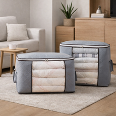 대용량 리빙박스 옷정리 수납함 상단지퍼 이불 보관함, 1개, 그레이브라운