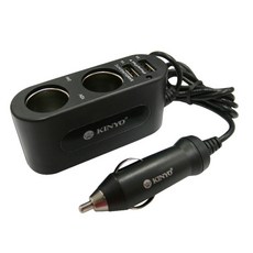 KINYO 車用充電器 CRU-19 雙孔點煙器擴充座 2USB充電孔 12V/24V, 黑色, CRU19