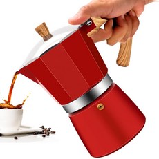 Vaolvpant 6컵 알루미늄 모카 포트 클래식 스토브탑 에스프레소 커피 메이커 300ml 283.5g10온스 커피 메이커 퍼컬레이터 모카 포트 그레카 커피 메이커 카페 메이, 레드