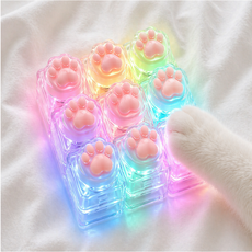 키캡하우스 LED 고양이 발바닥 키캡 키링 딸깍이 피젯토이, 1개, 투명 9구