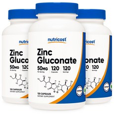 뉴트리코스트 징크 아연 글루코네이트 50mg 120캡슐, 120정, 3개