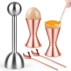 부드러운 삶은 달걀을 위한 웨이오프차 컵 5종 세트 - 스테인리스 스틸 커터 1개 스푼 2개 달걀 홀더 포함 간편하고 정밀한 크래킹 아침 식사 애프터눈 티 파티용, Rose Gold