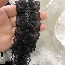 레이어 러플 트림 블랙 화이트 엣지 바느질 의류 헤드웨어 장식 홈 패브릭, 1개, 2. 레이스 1호(블랙) 1.0m