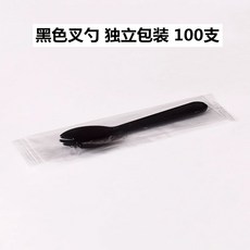 일회용 디저트컵 분리 요거트 과일 용기 케이크 카페컵 320ml+아치캡 뚜껑 100세트, AH. 100 일회용 독립 포장 검은 포크 스푼