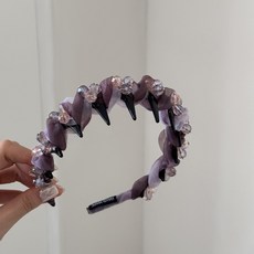 輕奢高級感洗臉髮卡發箍女高顱頂網紗頭箍2026新款洋氣時尚頭飾品, 1個, 紫色碎花水鑽-波浪發箍:如图