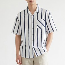 오버나인 남자 남성 여름 쿨 남방 반소매 스트라이프 오픈카라 반팔 셔츠