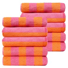 코튼리빙 고급 호텔 수건 콤팩트 코마사 40수 200g 타올, 스트라이프_핑크선셋, 10개