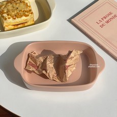 ins風奶油色雙耳陶瓷烤盤, 1個, 雙耳烤盤 粉色