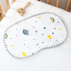 寶寶用品B6C 雲片紗布棉防吐奶枕頭墊 新生兒透氣吸汗枕頭巾 溢奶墊 吐奶巾, 6. 白底 星球火箭（飛船）