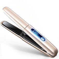 OGIVA 무선 고데기 미니 휴대용 2in1 스트레이트&컬 빠른예열 여행용 헤어아이론 USB충전 4단 온도조절, 로즈골드, WX-01