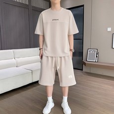 男裝夏季短袖運動套裝 休閒兩件套 透氣寬鬆潮流運動服