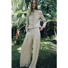 ZARA ZW 컬렉션 콘트라스트 스티치 스트레이트 팬츠 - 베이지 1947/948/710