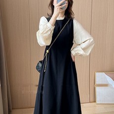 Neirny 여성 트위드 원피스 봄가을 간절기 프렌치 임산부 패션 라운드넥 데일리 루즈핏 패션 기질 하객룩 롱 스커트