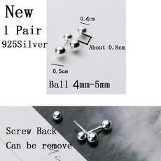 라 Monada 스털링 실버 스터드 귀걸이 암 두 공 파925 주얼리 999 피어싱 너트 유지, [20] EM452-4MM-5MM, [01] 999SterlingSilver
