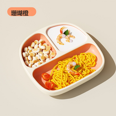GUEFOON 兒童矽膠餐盤分格盤寶寶吃飯訓練輔食碗嬰兒一體式食品級矽膠餐盤, 1個, 液態矽膠餐盤（熱帶橙色）無蓋子:如圖所示（4693）