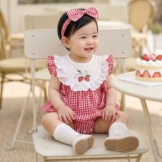 레드체크나시 바디수트 밴드세트