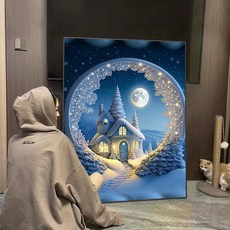 자수 실십자수 명화 반고흐 십자수 면사 고흐 빈센트 작품 도안 대형 보석십 풍경 실십 명작, 눈 풍경 40 x 50cm, 1개