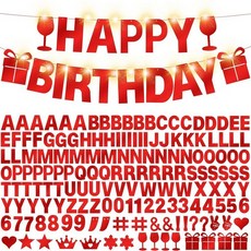 167피스 DIY 글리터 맞춤형 배너 키트 생일 축하 맞춤 글자 2024 새해 복 많이 받으세요 장식 크리스마스 베이비 샤워 파티 용품(샤이니 라이트 블루) 148326, 샤이니 레드