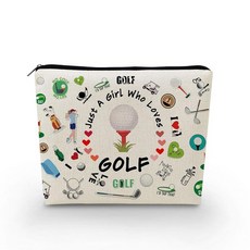 YULUENZE Golf Present 골프 메이크업 가방 Just Love 골프 정리함 가방 세면도구 파우치 지퍼 골프 화장품 가방 선물 골프 애호가 팬 골프 플레이어 팀, YULUENZE 골프 선물 골프 메이크업 가방 골프 메, 1개