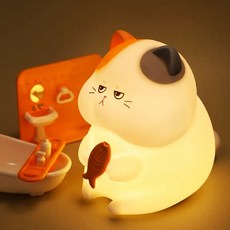 생선 고양이 실리콘 무드등 3단계 밝기 조절 타이머 수유등 취침 귀여운 인테리어 소품, 상세설명참조