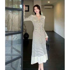 니트 브이넥 롱원피스 부클 빅사이즈 프리사이즈 임산부 골지, 살구베이지