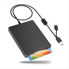 플로피 디스크 리더 USB 타입 -C가있는 3.5 인치 외부 플로피 디스크 드라이브 휴대용 FDD 플로피 디스크 드라이브 용 노트북 PC, 검은색
