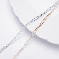투명 비즈 롱 타원 라인 메탈 바 목걸이 체인 1M, OR(실버), 1개