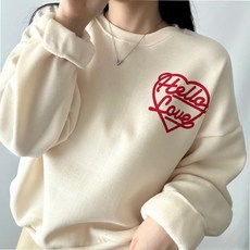 [앞뒤/기모] 하트 헬로 러브 앞뒤 프린트 포근한 기모 맨투맨 루즈핏