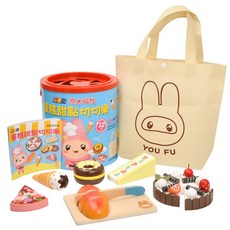 幼福文化 忍者兔蛋糕甜點切切樂 32件原木磁性切切組 (含6種食物、砧板、木刀)+收納袋+遊戲說明書