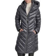 DKNY 여성용 Long Shiny Puffer 코트 With 후드 – 퀼트 글로스 Finish 윈터 자켓 그외 각종 494220
