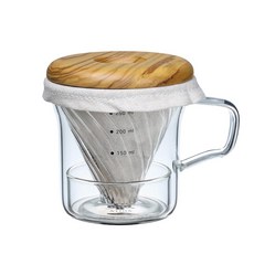 ATHIA 유리 푸어 오버 커피 메이커 세트 콘 드리퍼 재사용 가능한 천 필터 이동 중에도 최소한의 싱글 컵 월넛 우드_다크 컬러114985, olive wood