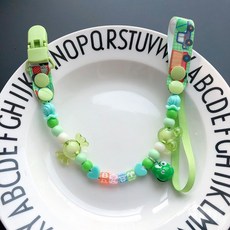 嬰兒奶嘴防掉鏈[2送1]寶寶牙膠防掉鏈奶嘴玩具防丟繩咬咬樂防掉帶便携式 带铃铛玩具防丟帶, 綠汽車青蛙鈴鐺, 1個