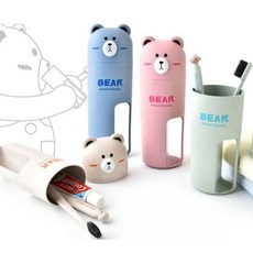 휴대용칫솔케이스 곰돌이 캐릭터 칫솔 양치컵 Set 여행 휴대 칫솔통 1P, 블루, 1개
