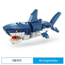 호환 블록 Moc 해양 물고기 동물 상어 호랑이 올빼미 악어 모델 세트 빌딩 DIY 조립 장난감 선물 3in 1, 3) 188PCS - No Box