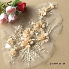 雪紡立體花朵釘珠鑽網紗刺繡布貼蕾絲補丁衣漢服裝飾輔料DIY, 1個, 黃色*花朵*花朵