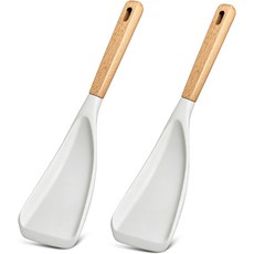 논스틱 조리기구용 실리콘 주걱 스푼 혼합 떠서 제공하는 나무 손잡이 조리 BPA 프리 이음새 없는 디자인 화이트, White