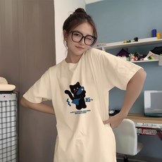 여성용 순면 반소매 티셔츠 2026년 여름 루즈핏 여성용 반소매 네이비 블루 슈퍼 예쁜 상의