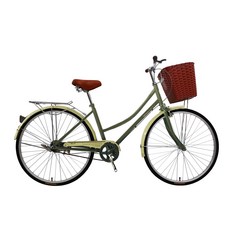 SPORTONE U19 26吋單速文藝小清新菜籃款淑女車, 綠色, 1個