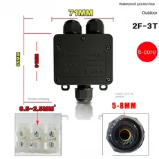 IP68 실외 방수 정션 박스 - 검정색 3/4 웨이 미니 커넥터 박스(PC 플라스틱 및 단자 포함) 매장된 전선용, 2F 3T 6p 5 8mm