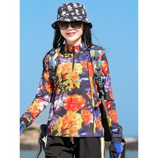 여성 아웃도어 긴팔티셔츠 봄가을 패션 프린트 스판 통기 등산티 상의 여자 캐주얼 속건 스포츠 긴팔티 SJS