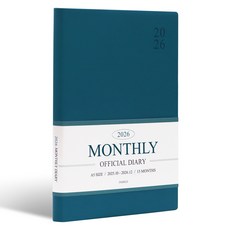 인디고 2026 오피셜 A5 먼슬리 다이어리 (날짜형 25절 월간) 업무용, [M5 09-006679] 피콕블루